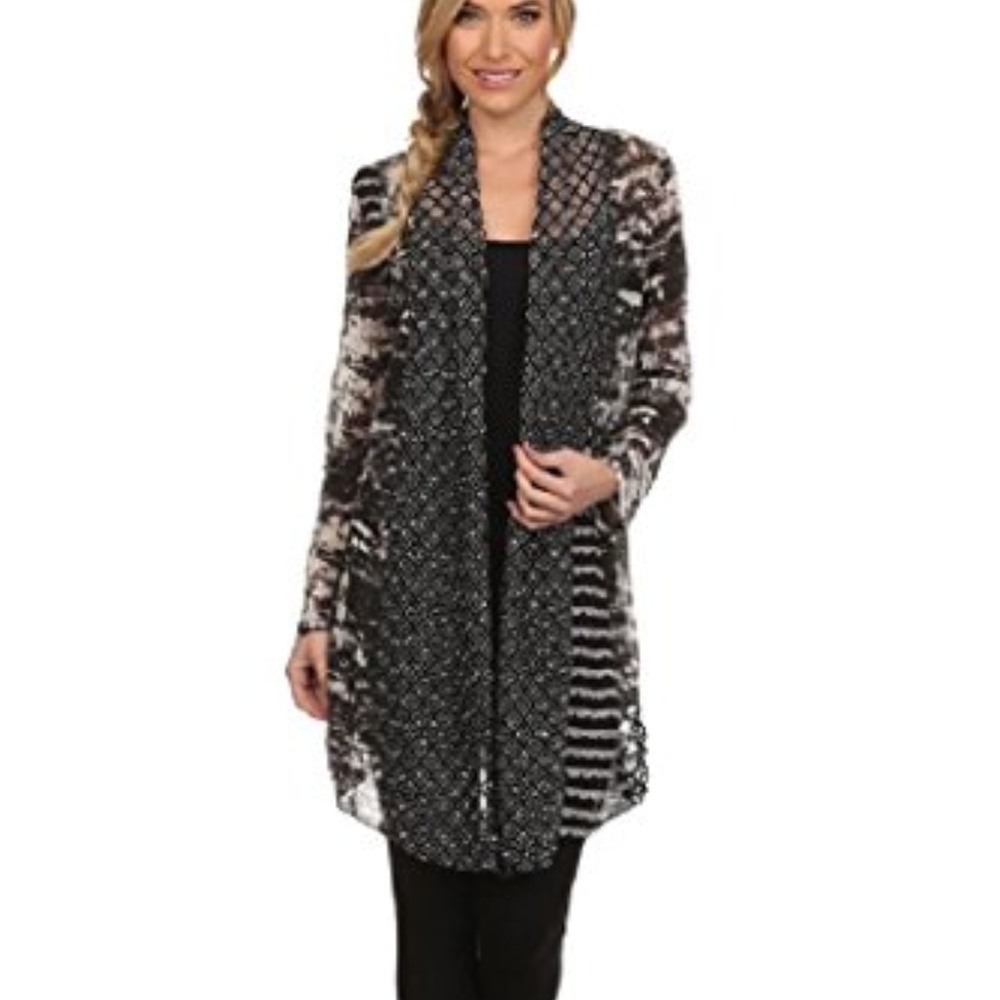 Black-Grey Multi-Fabric Open-Front Cardigan